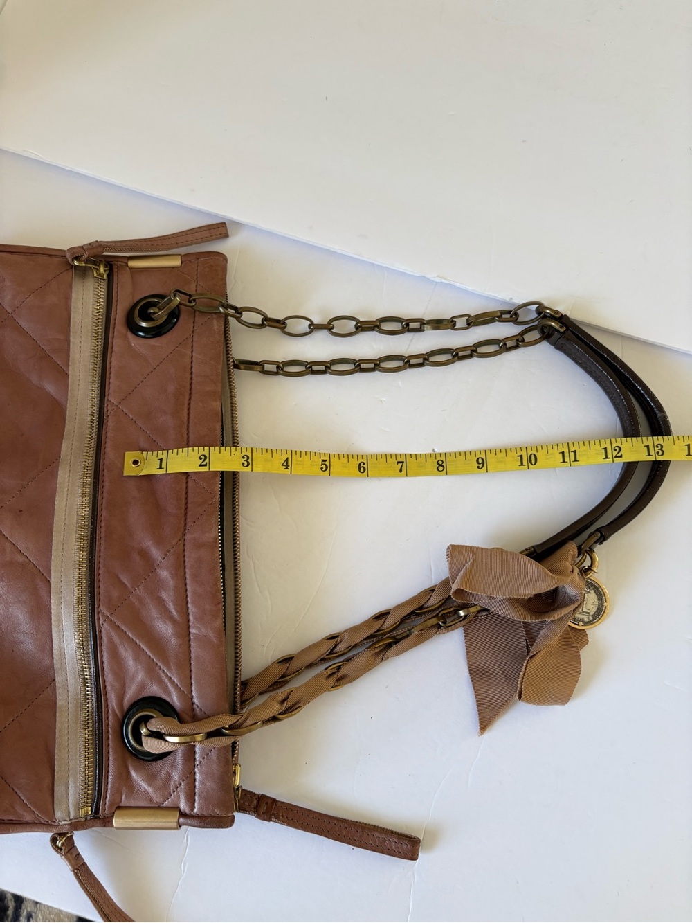 Lanvin Amalia Taupe Tan Lambskin Leather Quilted Chain Shoulder Bag Academia - Picture 14 of 14